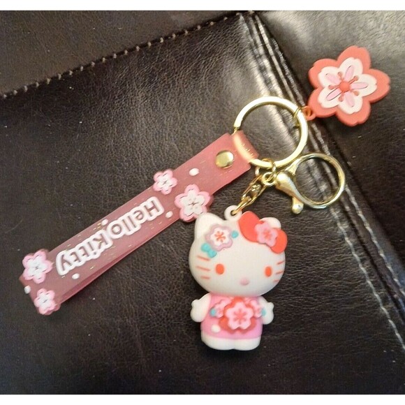 Pink Flower Floral Hello Kitty Keyring Keychain Key Ring - Picture 5 of 7